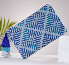 Blue Geometric Beaded Cotton Clutch Types Of Bags  For Women 